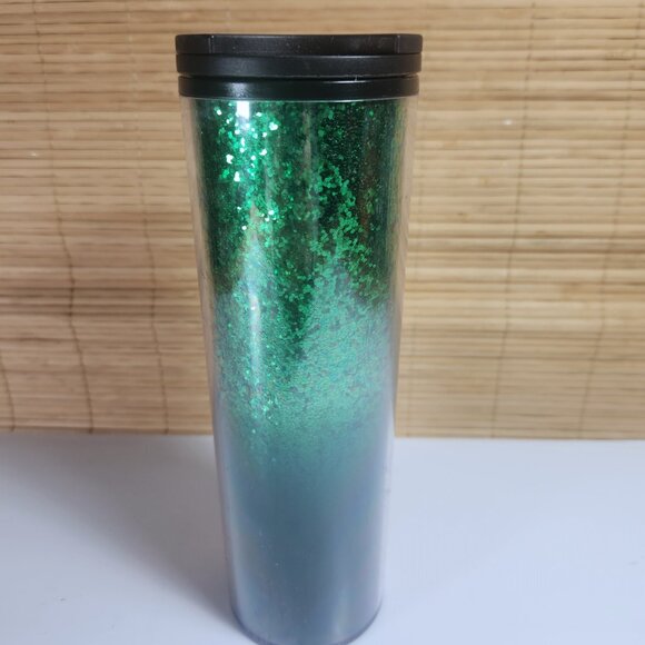 Starbucks Tumbler Cup Holiday 2019 Green Glitter Travel Mug 16oz Hot or Cold - Picture 6 of 10
